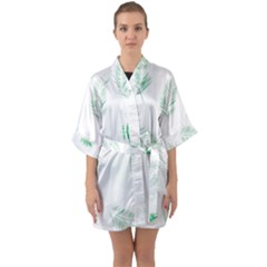 Flower Branch Corolla Wreath Vector Half Sleeve Satin Kimono 