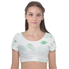 Flower Branch Corolla Wreath Vector Velvet Short Sleeve Crop Top 