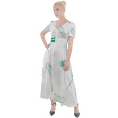 Flower Branch Corolla Wreath Vector Button Up Short Sleeve Maxi Dress