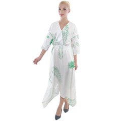 Flower Branch Corolla Wreath Vector Quarter Sleeve Wrap Front Maxi Dress