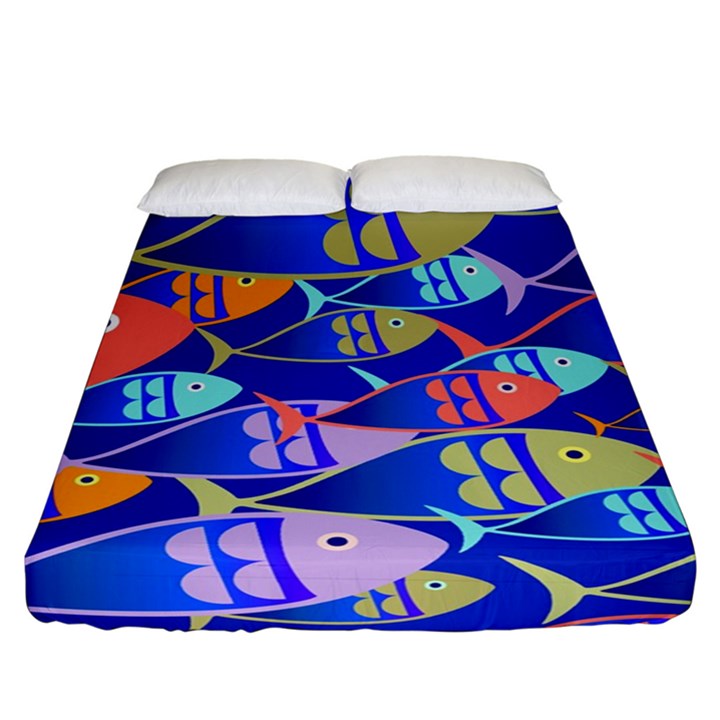 Sea Fish Illustrations Fitted Sheet (California King Size)