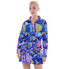 Sea Fish Illustrations Women s Long Sleeve Casual Dress