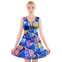 Sea Fish Illustrations V-neck Sleeveless Dress by Mariart