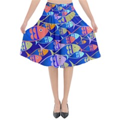 Sea Fish Illustrations Flared Midi Skirt by Mariart