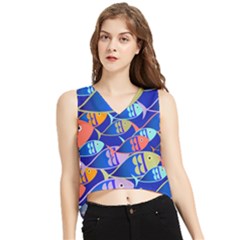 Sea Fish Illustrations V-neck Cropped Tank Top