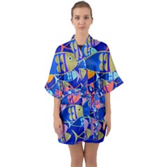 Sea Fish Illustrations Half Sleeve Satin Kimono  by Mariart