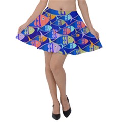 Sea Fish Illustrations Velvet Skater Skirt