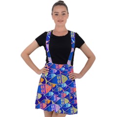 Sea Fish Illustrations Velvet Suspender Skater Skirt