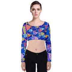 Sea Fish Illustrations Velvet Long Sleeve Crop Top by Mariart