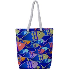 Sea Fish Illustrations Full Print Rope Handle Tote (small)