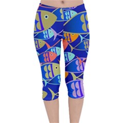 Sea Fish Illustrations Velvet Capri Leggings  by Mariart