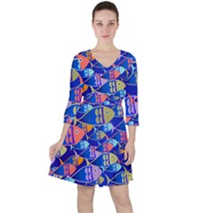 Sea Fish Illustrations Ruffle Dress