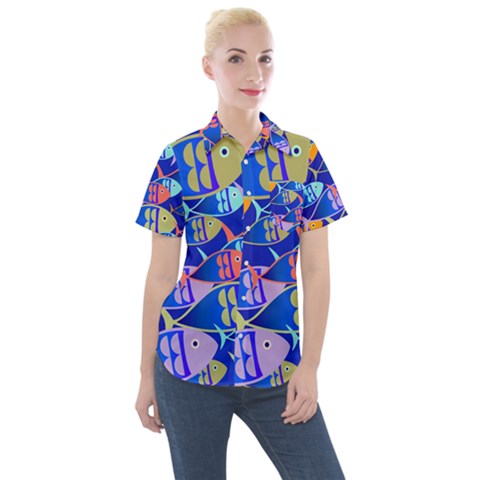 Sea Fish Illustrations Women s Short Sleeve Pocket Shirt by Mariart