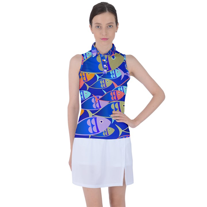 Sea Fish Illustrations Women s Sleeveless Polo Tee