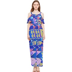 Sea Fish Illustrations Draped Sleeveless Chiffon Jumpsuit