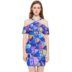 Sea Fish Illustrations Shoulder Frill Bodycon Summer Dress by Mariart