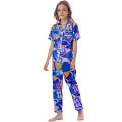 Sea Fish Illustrations Kids  Satin Short Sleeve Pajamas Set