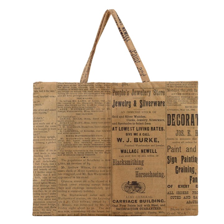 Antique Newspaper 1888 Zipper Large Tote Bag