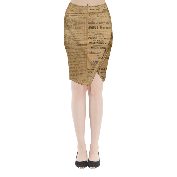 Antique Newspaper 1888 Midi Wrap Pencil Skirt