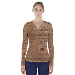 Antique Newspaper 1888 V-neck Long Sleeve Top by ArtsyWishy