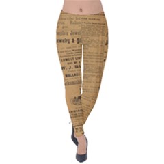 Antique Newspaper 1888 Velvet Leggings by ArtsyWishy