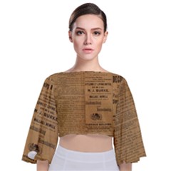 Antique Newspaper 1888 Tie Back Butterfly Sleeve Chiffon Top