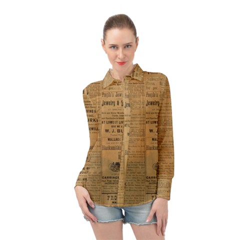 Antique Newspaper 1888 Long Sleeve Chiffon Shirt by ArtsyWishy