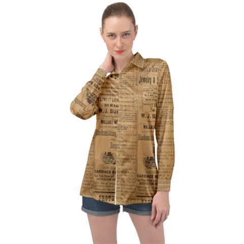 Antique Newspaper 1888 Long Sleeve Satin Shirt by ArtsyWishy