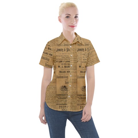 Antique Newspaper 1888 Women s Short Sleeve Pocket Shirt by ArtsyWishy