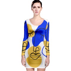 Evening Mood Face Drawing Long Sleeve Bodycon Dress by ArtsyWishy