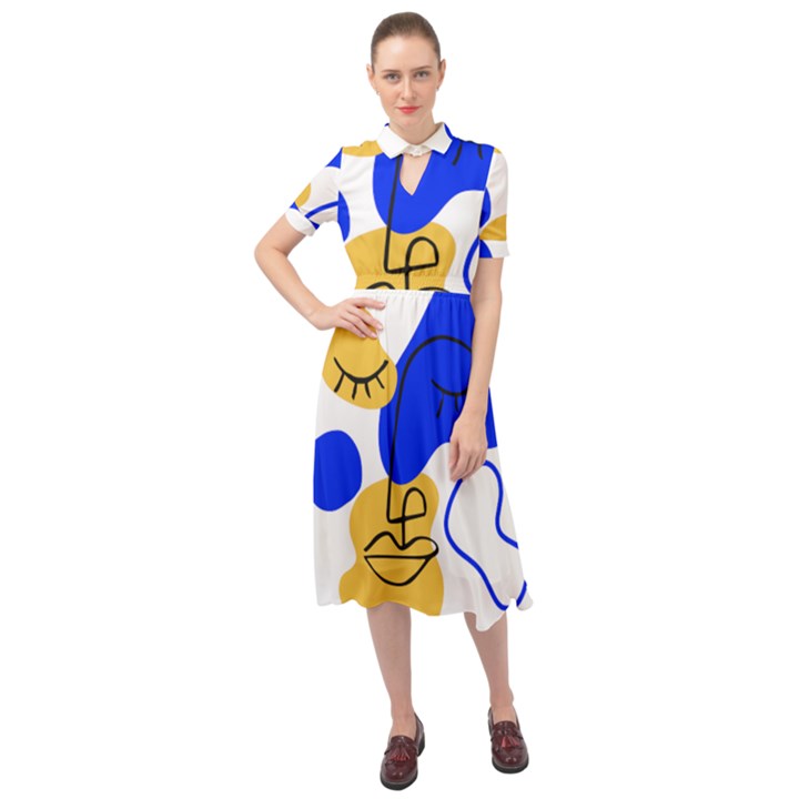 Evening Mood Face Drawing Keyhole Neckline Chiffon Dress