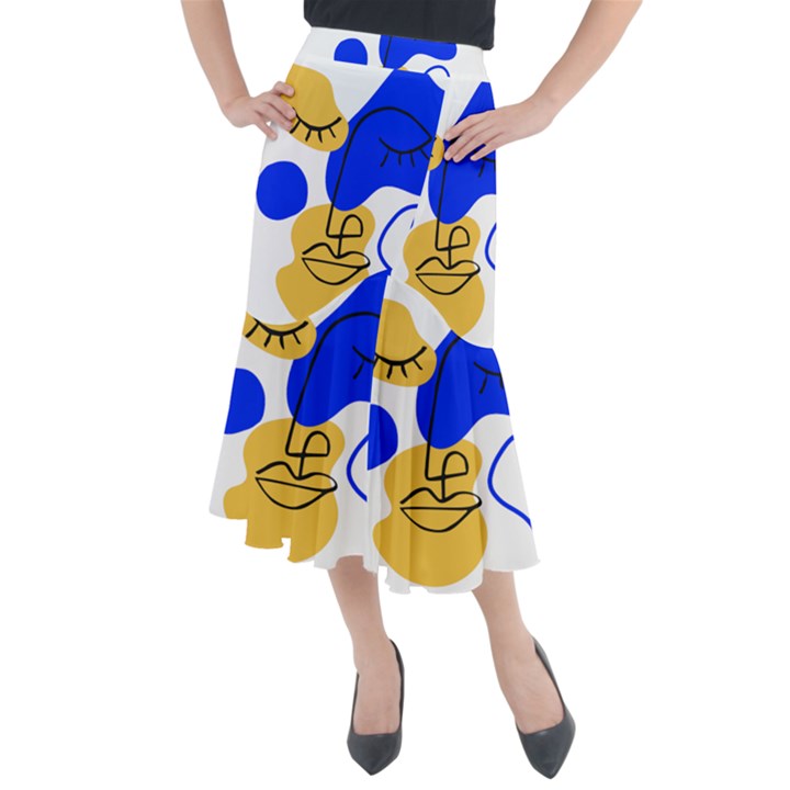 Evening Mood Face Drawing Midi Mermaid Skirt