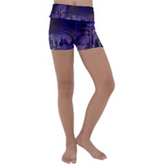 Winter Nights In The Forest Kids  Lightweight Velour Yoga Shorts by ArtsyWishy