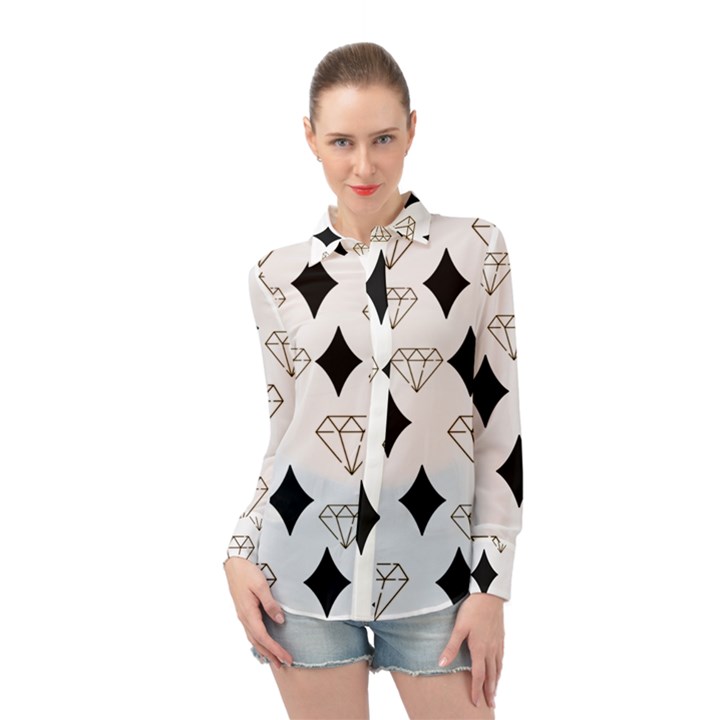 Black & Gold Diamond Design Long Sleeve Chiffon Shirt