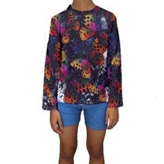 Butterfly Floral Pattern Kids  Long Sleeve Swimwear by ArtsyWishy