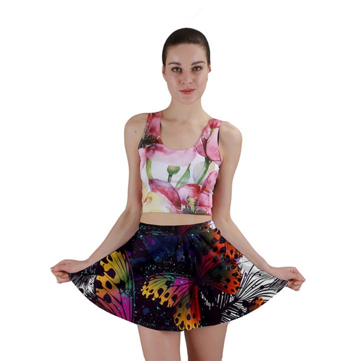 Butterfly Floral Pattern Mini Skirt