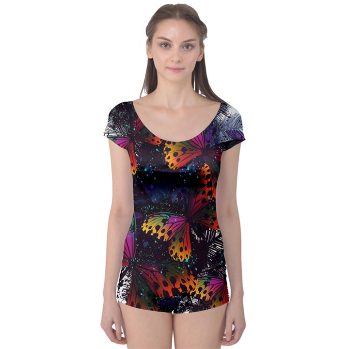 Butterfly Floral Pattern Boyleg Leotard 