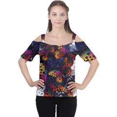 Butterfly Floral Pattern Cutout Shoulder Tee