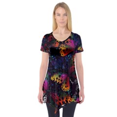 Butterfly Floral Pattern Short Sleeve Tunic 