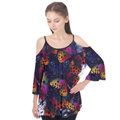 Butterfly Floral Pattern Flutter Tees