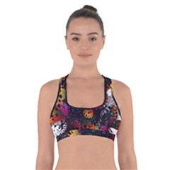 Butterfly Floral Pattern Cross Back Sports Bra