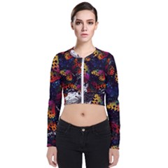 Butterfly Floral Pattern Long Sleeve Zip Up Bomber Jacket