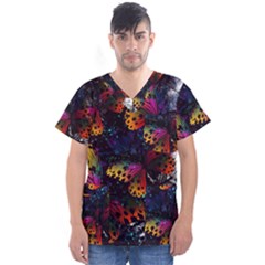 Butterfly Floral Pattern Men s V-Neck Scrub Top