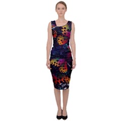 Butterfly Floral Pattern Sleeveless Pencil Dress