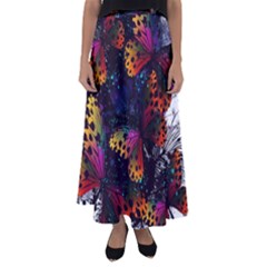 Butterfly Floral Pattern Flared Maxi Skirt