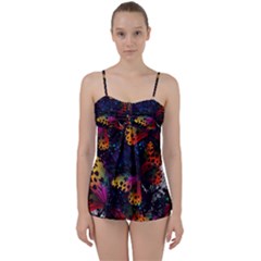 Butterfly Floral Pattern Babydoll Tankini Set