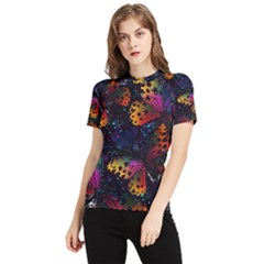 Butterfly Floral Pattern Women s Short Sleeve Rash Guard