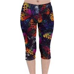 Butterfly Floral Pattern Velvet Capri Leggings  by ArtsyWishy