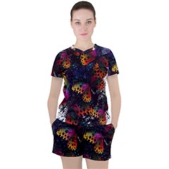 Butterfly Floral Pattern Women s Tee and Shorts Set