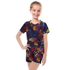 Butterfly Floral Pattern Kids  Mesh Tee and Shorts Set